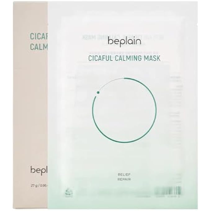 beplain ACNE CARING VEGAN FACIAL SHEET MASK | CENTELLA ASIATICA INFUSED TO BOOST RELAXING EFFECT | 10 SHEETS | KOREAN SKIN CARE BEAUTY | FOR SENSITIVE AND DRY SKIN | CICAFUL CALMING MASK | BE PLAIN - Image 1